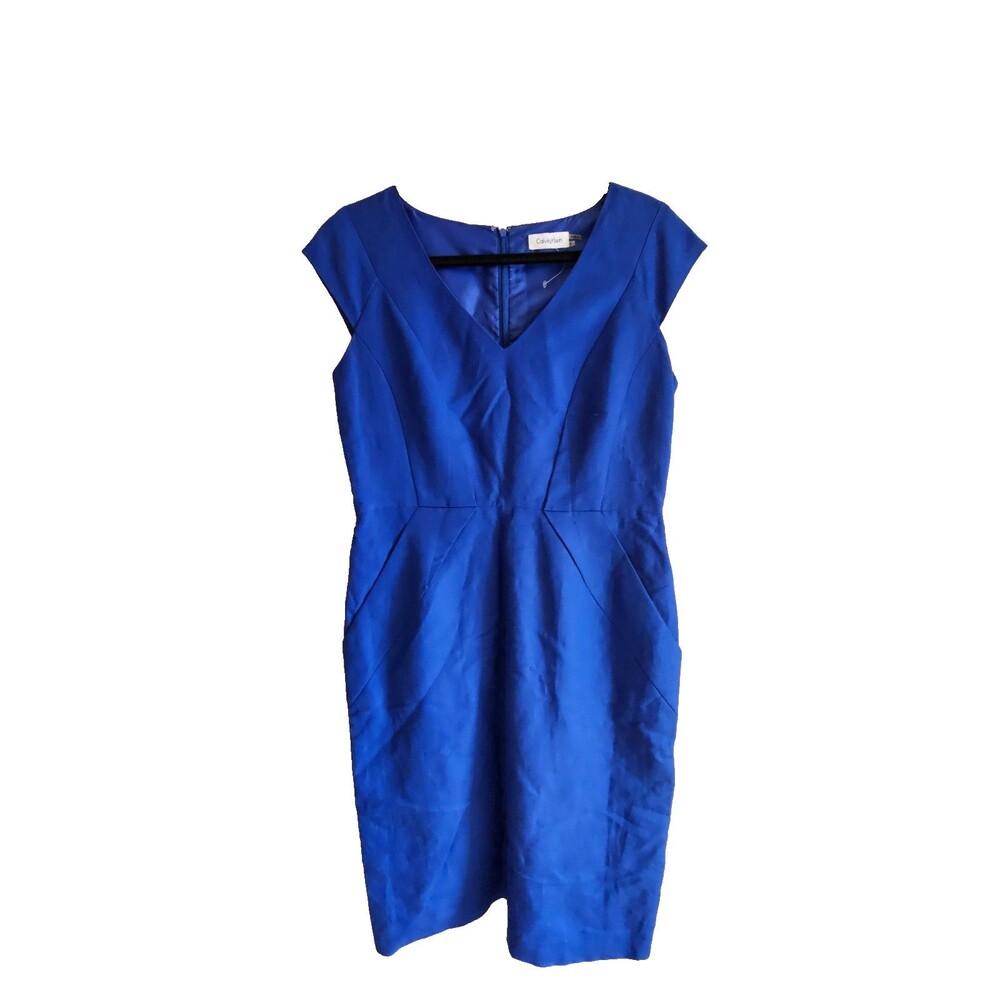 Calvin Klein Dress Size 8 Royal Blue Sheath Sleeveless Stretch Back Zip